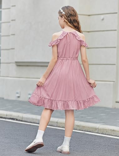 Arshiner Girls Dress Halter Neck Ruffle Sleeveless Formal Party Casual Summer Sundress for 5-14 Years3