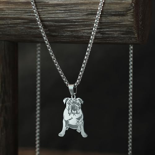LUTAKU Halskette mit Bulldoggen-Anhänger für Damen, Hundeanhänger, Charm-Kette, Edelstahl, Haustier-Schmuck-Zubehör, Einheitsgröße, Edelstahl, Kein Edelstein