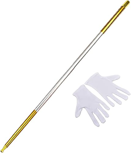 Surakey Bastón telescópico mágico de 59.1in dorado y plateado con guantes gratis, plegable, retráctil, expandible para magos profesionales, Surakey Bastón telescópico mágico de 59.1in dorado y plateado con guantes gratis, plegable, retráctil, expandible para magos profesionales,