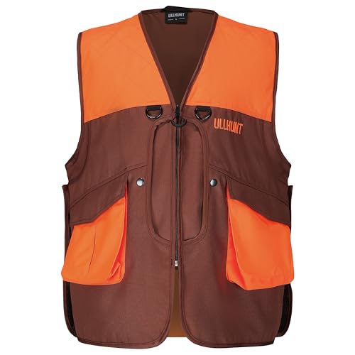 UIIHUNT Upland Hunting Vest, Bird Game Vest with Front Pockets & Back Game Pouch, Lightweight Field Bag for Men and Women, Blaze Orange and Brown (Large)