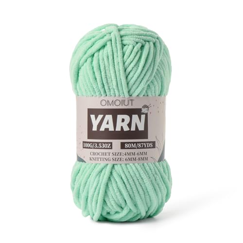 Image of Aqua Green Fluffy Chenille Yarn for Crocheting - Baby Yarn for Crocheting Soft Blanket - (100g /87.4yds) Crochet Amigurumi Chunky Yarns - Velvet Worsted Weight Yarns 5