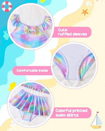 Image of Saeaby Toddler Little Girls Swimsuit Summer Halter Ruched Tankini 2 Piece Bathing Suit for Girl Beach Swimwear 3-8Y