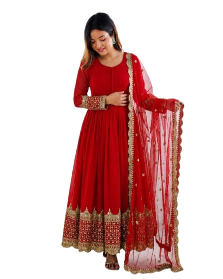 fashion worn Women Embroidered Anarkali Kurta with Dupatta, Ethnic Gown Set for Festive Wedding-picture-22