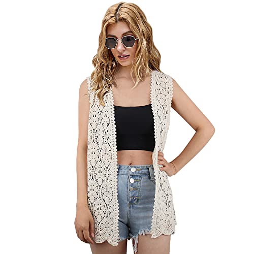 Image of Women's Sleeveless Open Front Cardigan Vest Lightweight Cool Crochet Cardigans for Women