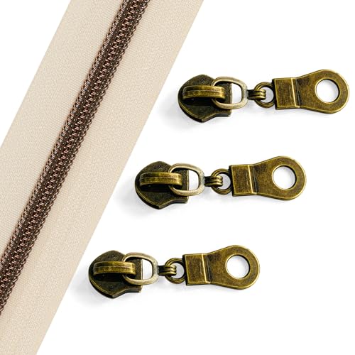 Sawoake Nylon Coil Zipper 10 Yards Bulk, #5 Beige with