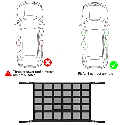 Zipelo Car Ceiling Cargo Net Pocket, 35.43"X 25.59" Car Cargo Net, Adjustable Vehicle Roof Luggage Sundries Grid Mesh Storage Bag, Universal Automotive Organizer Accessories For Suv Truck #TOP4