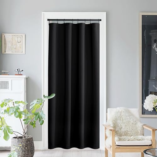 NICETOWN Blackout Window Door Shades, Room Darkening Curtains for French/Glass Door, Rod Pocket Functional Thermal Insulated Doorway Curtains, 54 x 80 Inches, Black, 1 PC