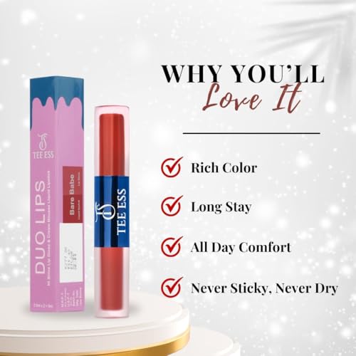 Image of Tee Ess Duo Lips 2-in-1 | Lip Gloss & Matte Cream Mousse Liquid Lipstick | High Shine Gloss + Soft Matte Finish | Long-Lasting, Lightweight & Non-Sticky | 5ml (BARE BABE)