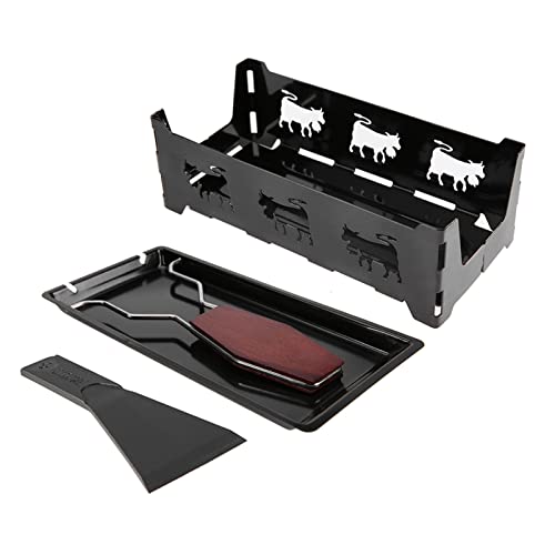 Fornello per Teglia Rotaster per Raclette di Formaggio Antiaderente con Strumento per Grigliare con Manico in Legno, Adotta Acciaio Al Carbonio di Alta qualità, Riscaldato con