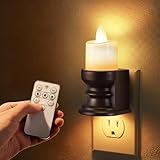 Meonum Remote Control Flickering Flameless Candle Night Light Plug in, Dimmable LED Nightlight with Dusk to Dawn Sensor, Dual Light Candle Nightlight for Bedroom, Hallway, Bathroom(Warm Yellow)