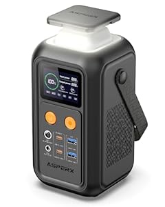 AsperX 192Wh Tragbare Powerstation,140W Power Station mit Notfall Lampe, Camping Solargenerator Powerbank für Mehrere Geräte, Stromspeicher für Reisen Outdoor Portable Powerbank, LiFePO4-Akku