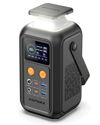 AsperX 192Wh Tragbare Powerstation,140W Power Station mit Notfall Lampe, Camping Solargenerator Powerbank für Mehrere Geräte, Stromspeicher für Reisen Outdoor Portable Powerbank, LiFePO4-Akku