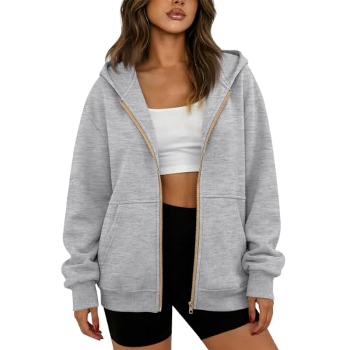 Oversized Hoodies for Women Zip Up Fleece Preppy Cute Hooded Sweatshirt — view 4