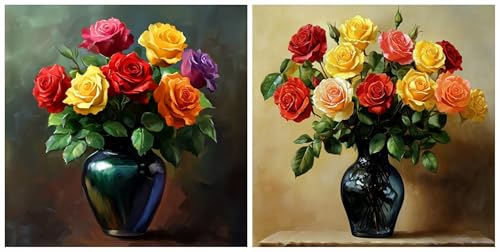 Kit broderie diamant complet 5D 2 pack avec vase à fleurs roses 70x70 cm