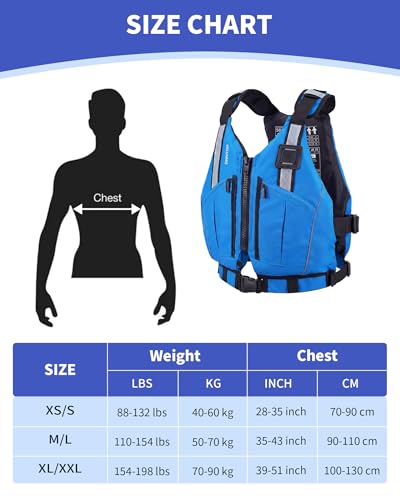 Owntop Schwimmweste Erwachsene | Verstellbare Auftriebsweste mit großzügigen Taschen, Reflexstreifen & flexiblen Armausschnitten | Schwimmhilfe für Kajak, Angeln, Bootssport, Paddeln (Blau,M-L)