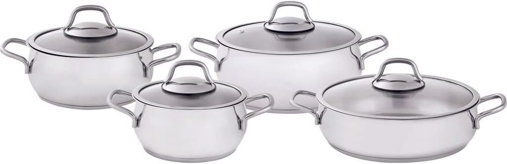 8 Piece Cookware Set Stainless Steel Stock Pot Sauce Milk Kitchen Cooking