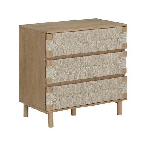Image of Nathan James Beacon 3 Drawer, Light Brown Boho, Bohemian Woven Seagrass Storage Cabinet for Living Room