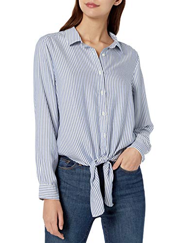 Amazon Brand - Goodthreads Women's Modal Twill Tie-Front Shirt, Blue/White Stripe, X-Small