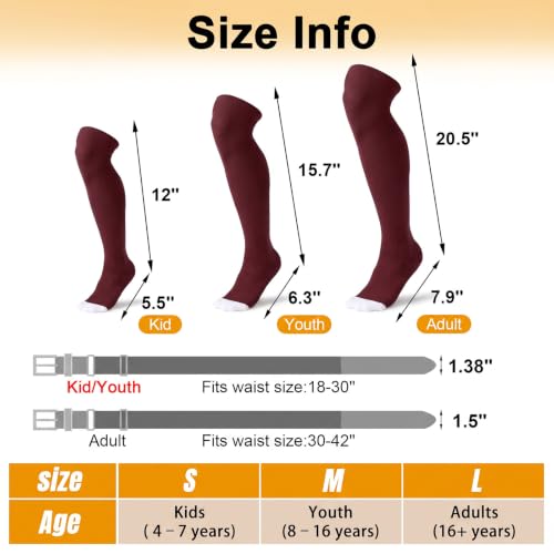 Image of XZQTIVE Baseball Socks and Belt Combo,Over the Knee Softball Socks and Belt,Knee High Football Socks for Kids Youth Adults