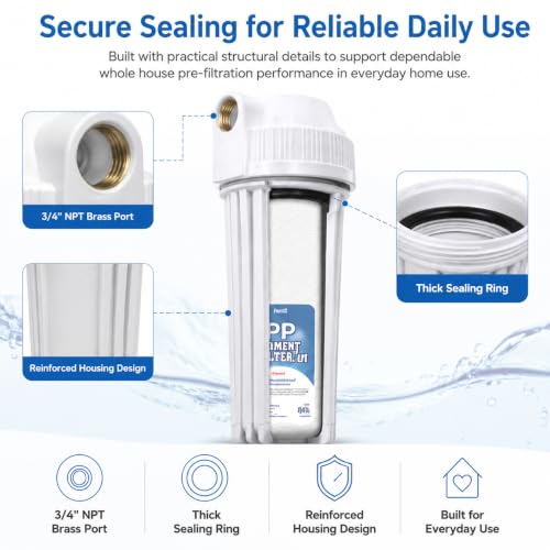 Image of Whole House Water Filter Housing, Fit 10 inchx2.5 inch Sediment etc Filters for Well and City Water, Pre-Filtration System for Home, 3 /4 inch Brass Port, Heavy Duty Steel Bracket, 4 Screws, Wrench, 1 Pp Cotton