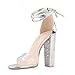 LALA IKAI Women's Gold High Heels Sandals with Rhinestone Ankle Strappy Clear Chunky Heels Dress Party Pumps Shoes