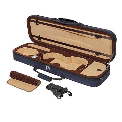 Mi&Vi Super Lightweight 3Lb Sturdy Violin Travel Case 4/4 (Full Size) With Reflective Safety Strips | Hygrometer | Adjustable Shoulder Straps | Hard-Shell | High-Density Foam - By Mivi Music (Blue) #TOP2