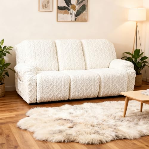 Image of JOKIVTOU Recliner Sofa Covers 8-Pieces Reclining Couch Slipcovers 3 Seater Stretch Recliner Furniture Protector with Elastic Bottom& Pocket, Soft Fitted Washable Stay in Place