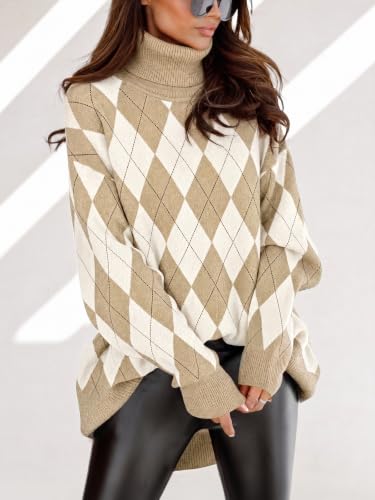 Image of Womens Turtleneck Oversized Sweater Batwing Chunky Pullover Sweater Casual Fall Loose Knit Jumper Top