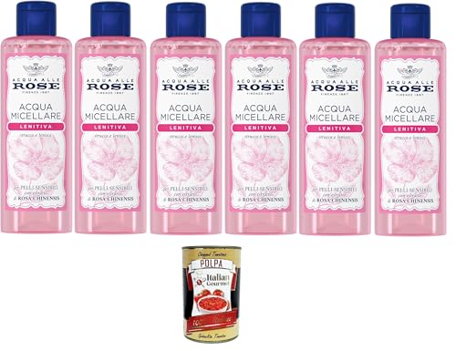 Acqua alle Rose Acqua Micellare Lenitiva per Pelli Sensibili, agua micelar calmante para pieles sensibles, 6 x 200 ml + Polpa italiana Gourmet 400 g