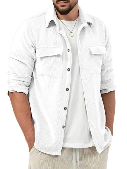 Lunice Men's Cotton Casual Solid Striped Stylish Latest Shirt for Men Long Slevee Shirt (in, Alpha, XL, White) - Image 1