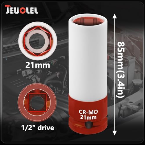 Image of 21mm 1 /2 inchDrive Wheel Protector Impact Socket, Lug Nut Impact Socket | 6 Point, Non-Marring, Thin Wall, Deep Socket, Wheel Protector, Protective Socket, Color-Coded, Cr-Mo Steel, Hand Repair Tool