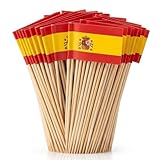 YIPFEN 100 Stück Spanien Zahnstocher Flaggen, Spanische Deko Fahne Klein Mini Zahnstocher für WM 2026 Euro Fussball Party, Weltmeisterschaft Topper, Toothpick Cocktail Restaurant Pub Deko