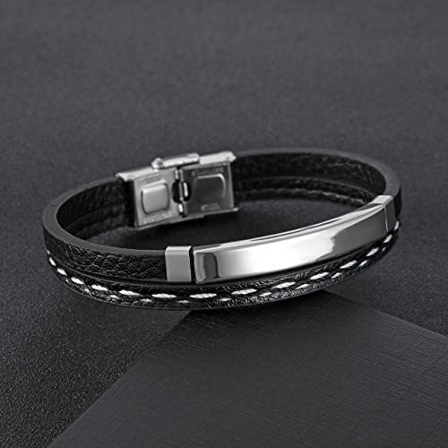 Sunligoo Black Leather Bracelet Braided Silver Stainless Steel Magnetic Clasp Bangle Cuff Wrap Bracelets For Mens Womens #TOP1