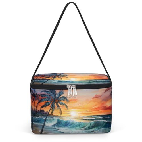 GzLeyigou Summer Sunset Lunch Bags for Women Men 9 Cans, Hot & Cold Food Delivery Bag Insulated Grocery Bag Insulated Lunch Box Tropical Palm Tree Cooler Bag for Office Work Picnic Beach
