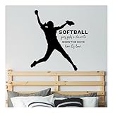 Girl Softball Pitcher with Quote Wall Decal, Softball Silhouette Vinyl Sticker with Saying, 34'X36' Black