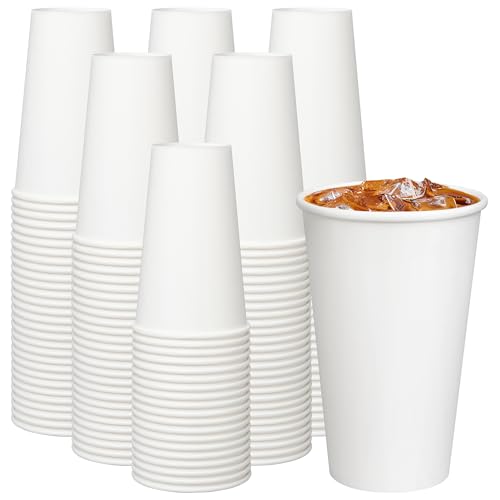 ECOEXTRA Coffee Cups 16 oz 200 Pack Disposable Paper Cups for Hot Beverage Drinking White Hot Cups Suitable for Party Picnic Travel and Events