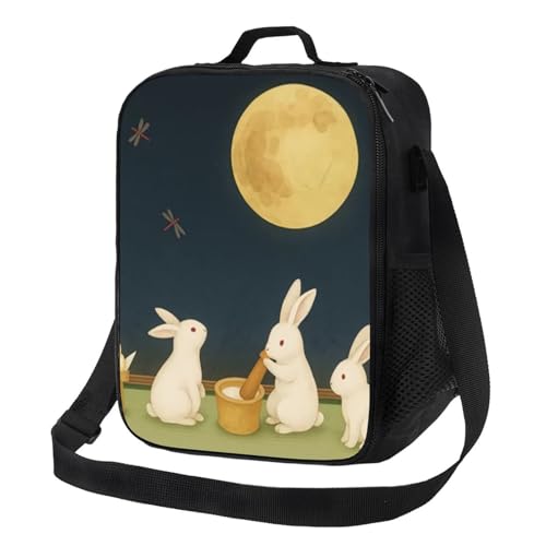 十五夜 中秋節 月見 月見 月 満月 秋 うさぎ ランチバッグ 弁当袋 大容量 保冷 保温 厚手おしゃれ かわいい 軽量で持ち運びやすい ポータブル 肩掛けエコバッククーラーバッグ ソフトトート型エコバッグ ピクニック オフィス 食品收? ストレージ 耐久