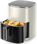 Sweetcrispy Air Fryer 6 Quart with Window, Square Air Fryer 12-in-1 Air Fry, Roast, Reheat, Dehydrate, Fries, Custard, Chicken, Wings, Sea Food, Vegetabels, 400F, Off-White