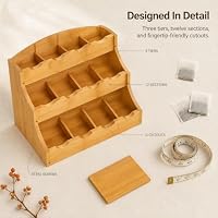 Zbozzba Teebeutel Organizer Stehend Bambus, Teeregal Hochkant aus Holz mit 12 Staufächern,Gewürzregal Stehend, Teeboxen für teebeutel Tee Aufbewahrung, für Küche, Büro, Zuckerpackungen – Ansicht 6