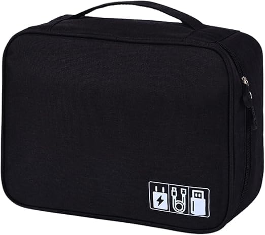 Bolsa Organizadora de Cabos e Acessórios Eletrônicos | Estojo de Viagem Impermeável com Divisórias para Carregador, Fones e Fios