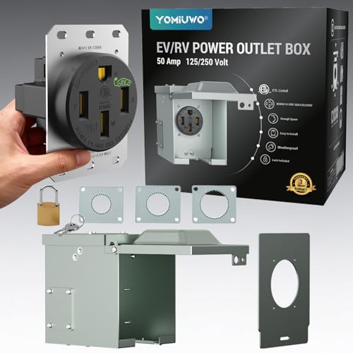 50 Amp EV Charging Receptacle/Nema 14-50 EV Outlet with Waterproof Box Kit: Weather Resistant Straight Blade, U-Shaped Brass Clamp -Industrial Grade, 3-Pole 4-Wire Grounding,125/250V,ETL Listed by Yomiuwo - Used condition - US$35.94