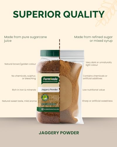 Image of Farm Veda Jaggery Powder - 1 Kg | Natural Sweetener from Sugarcane Juice | No Chemicals or Preservatives | Iron Rich | Traditional Gud Powder | Healthy Sugar Alternative
