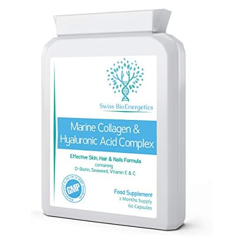 Marine Collagen & Hyaluronic Acid Complex - 60 Capsules - Effective Skin, Hair & Nails Formula with Added D-Biotin, Seaweed, Vitamin E & C - 500mg of Highly Bioavailable Naticol® Hydrolysed Collagen Cover