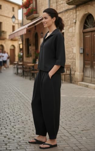 Image of GRECIILOOKS Co Ord Set for Women Stylish | Relaxed Fit Cotton Cord Set for Woman's | Breathable Oversized Top & Baggy Pants | Dress for Woman | 2-piece Matching Tunic and Trouser Set