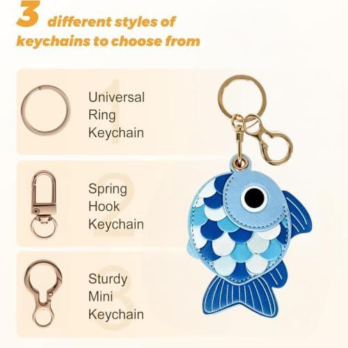 Leather Keychain Case Compatible with AirTag, Shockproof Anti‑Lost Tracker Protective Cover with Key Ring for Daily Use (Blue Little Fish) — 사진 5
