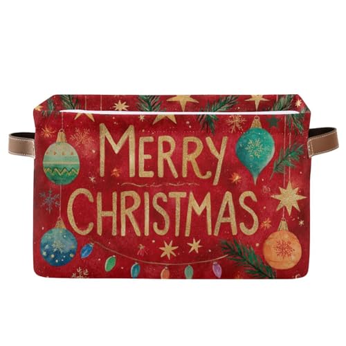 Image of Aslsiy Storage Basket Christmas Festive Balls Leaves (2) Nursery Bins Baby Box Canvas Clothes Shelf Basket Laundry Hampers 1 Pcs