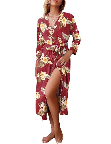 Image of Ekouaer Women Robes Long Knit Bathrobe Lightweight Soft Kimono Robes Casual Ladies Loungewear with Pockets