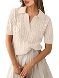 ANRABESS Women's Short Sleeve Sweaters Tops Polo V Neck Cable Knit Casual Soft Pullover Shirts 2025 Summer Outfits Beige XX-Large