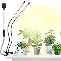 AURAZIGLI Led Grow Lights, 2 Heads Full Spectrum Plant Light with Clamp for Indoor Plants & Seed Starting, 10-Level Dimmable, Auto On Off, Timing 3 9 12Hrs