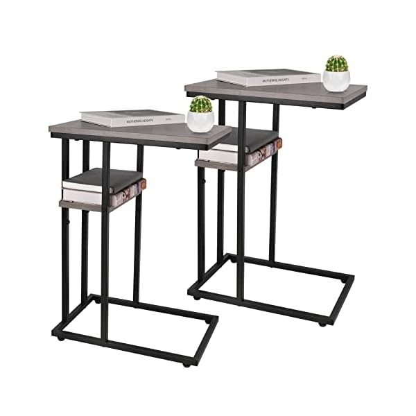 Yoobure C Shaped End Table Set of 2, Side Table for Couch and Bed, Small Side Table for Small Spaces, Living Room, Bedroom, Rustic Snack Table